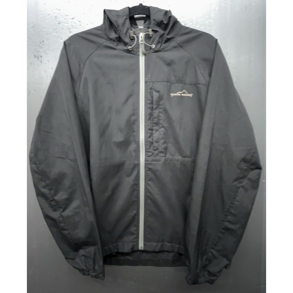 Eddie Bauer Jacket Men S Black Full Zip Pockets Hood Outdoor Windbreaker